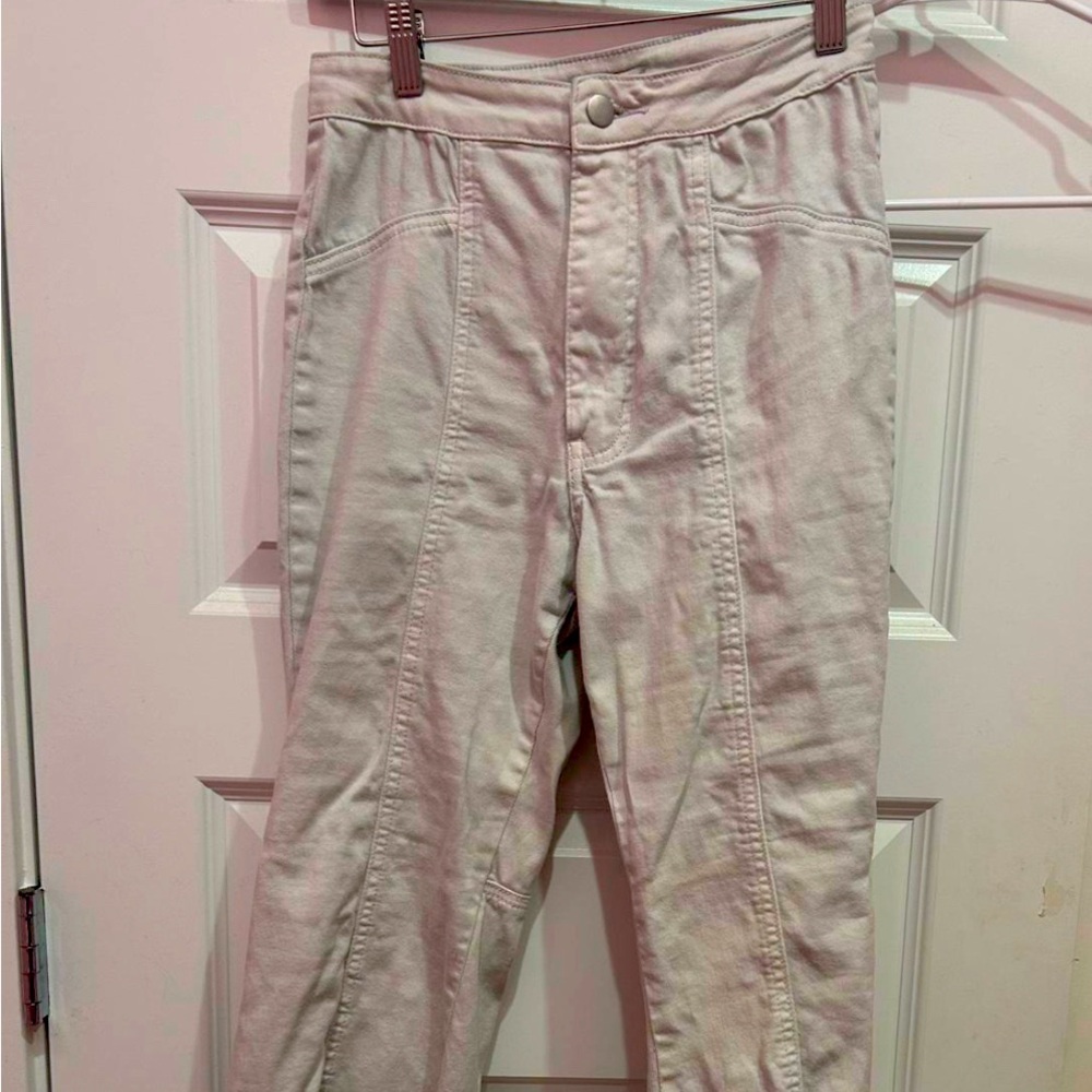 Light white high-waisted flare jeans #flares